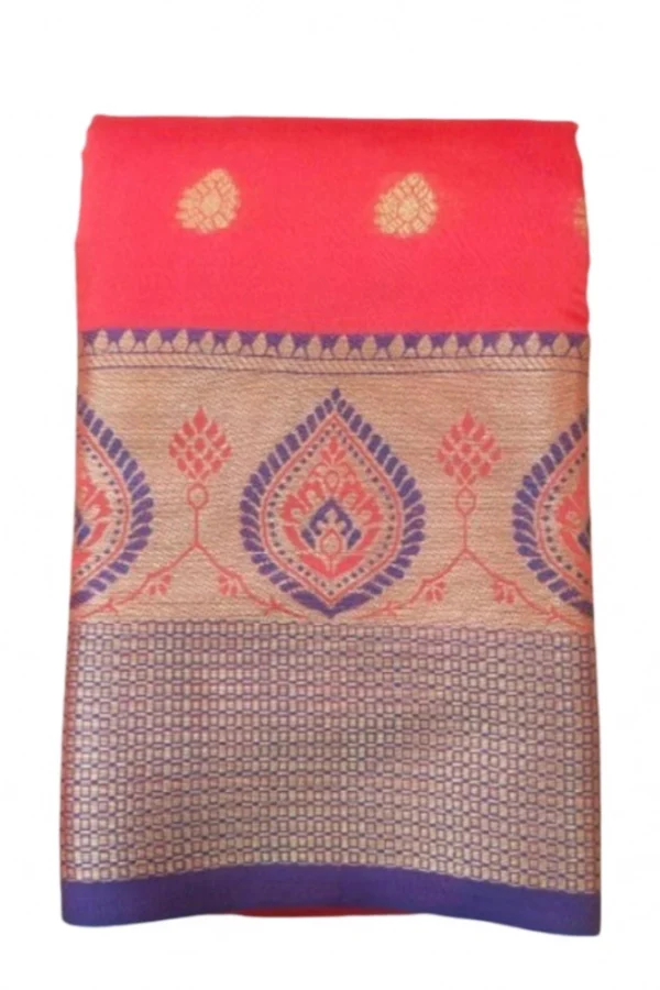 Women's Silk Blend Woven Saree With Unstitched Blouse 5.5Mtr (Red)
