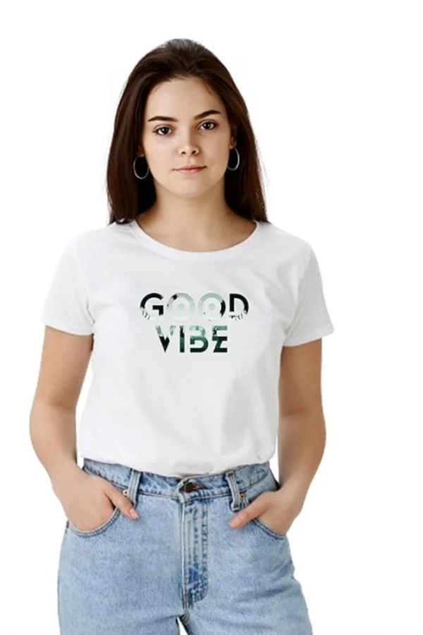 Women's Polyester Solid Printed Round Neck Half Sleeve T-shirt (White)