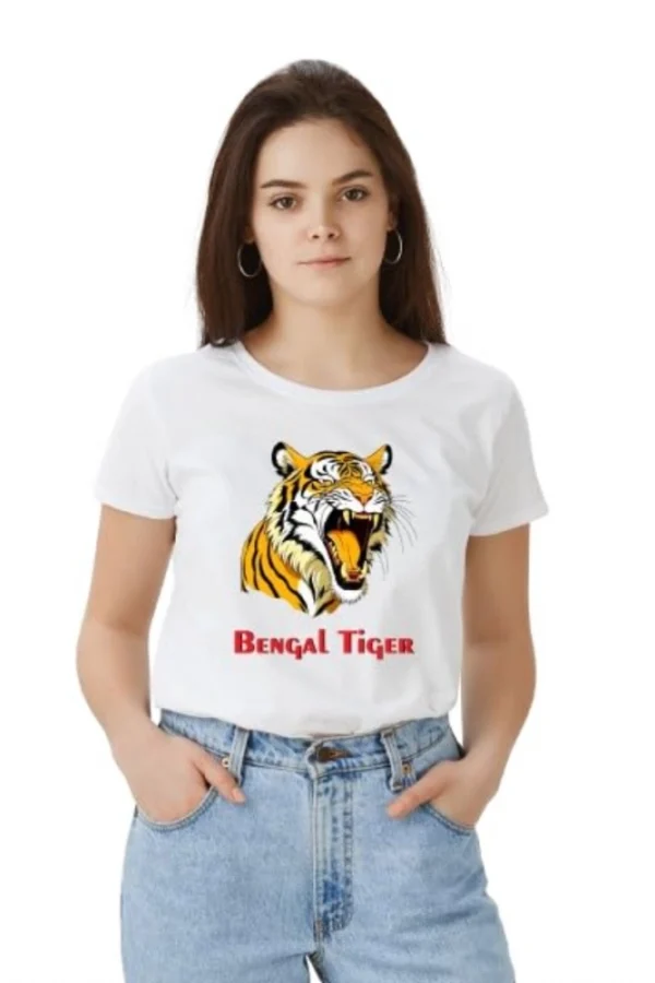 Women's Polyester Solid Printed Round Neck Half Sleeve T-shirt (White)