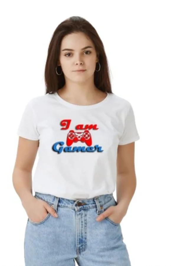 Women's Polyester Solid Printed Round Neck Half Sleeve T-shirt (White)