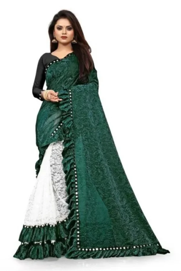 Women's Silk With Mirror Lace Solid Saree With Unstitched Blouse (Green, 5-5 Mtrs)