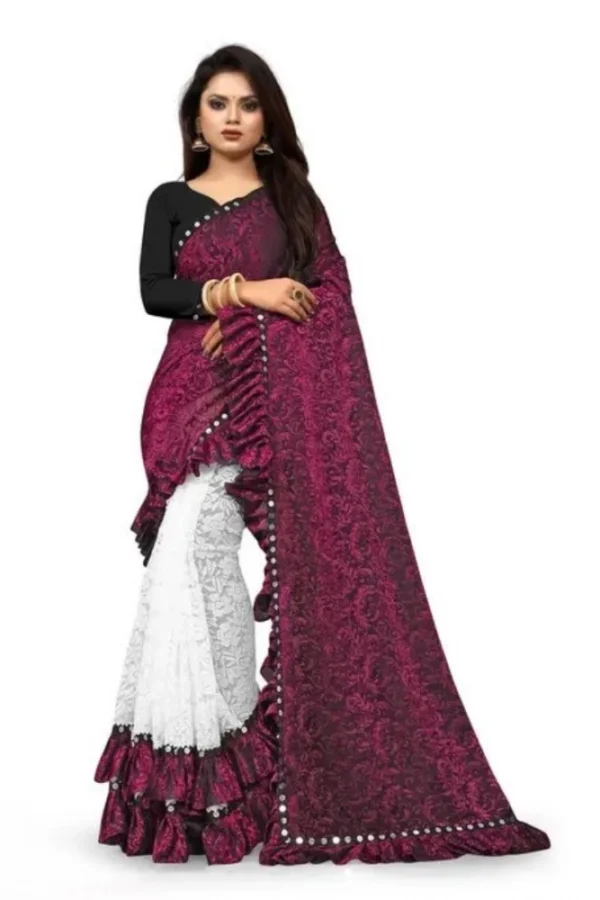 Women's Silk With Mirror Lace Solid Saree With Unstitched Blouse (Pink, 5-5 Mtrs)
