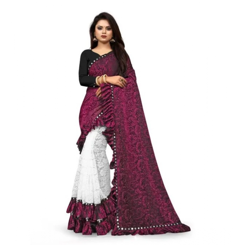 54020287168_1bcd12c13b_o_d-1000x1000-1.webp Women's Silk With Mirror Lace Solid Saree With Unstitched Blouse (Pink, 5-5 Mtrs) - Image 1