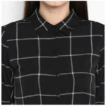 Women's Polyester Checkered Roll Up Sleeve Above Knee Dress (Black - White) - Image 2