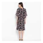 Women's Polyester Floral Short Sleeve Knee-Length Dress (Black - Multicolor) - Image 7