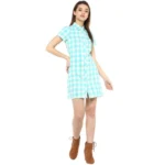Women's Rayon Checkered Short Sleeve Above Knee Dress (SkuBlue - White) - Image 6