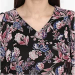 Women's Polyester Floral Short Sleeve Knee-Length Dress (Black - Multicolor) - Image 2