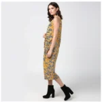 Women's Polyester Chain Print Sleeveless Below Knee Dress (Yellow - Black) - Image 3