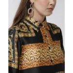 Women's Satin Animal Print 3-4th Sleeves Above Knee Dress (White - Orange) - Image 2