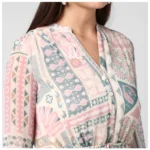 Women's Polyester Printed Long Sleeves Above Knee Dress (Light Pink - Off White) - Image 2