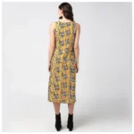 Women's Polyester Chain Print Sleeveless Below Knee Dress (Yellow - Black) - Image 6