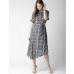 Women's Polyester Animal Print Short Sleeve Knee-Length Dress (Black - White) - Image 6