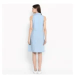 Women's Denim Solid Sleeveless Below Knee Dress (Blue) - Image 7