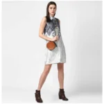 Women's Polyester Printed Sleeveless Above Knee Dress (Blue) - Image 5