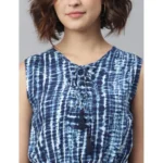 Women's Rayon Tie & Dye Sleeveless Above Knee Dress (Blue) - Image 2