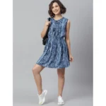 Women's Rayon Tie & Dye Sleeveless Above Knee Dress (Blue) - Image 5