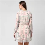 Women's Polyester Printed Long Sleeves Above Knee Dress (Light Pink - Off White) - Image 7