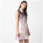 Women's Polyester Printed Sleeveless Above Knee Dress (Orange) - Image 3
