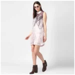 Women's Polyester Printed Sleeveless Above Knee Dress (Orange) - Image 5
