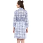 Women's Cotton Checkered Roll Up Sleeve Above Knee Dress (Blue) - Image 7