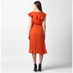Women's Polyester Ruffled Cap Sleeve Knee-Length Dress (Orange) - Image 6