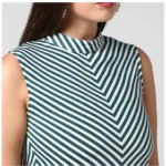 Women's Polyester Striped Sleeveless Above Knee Dress (Green) - Image 2