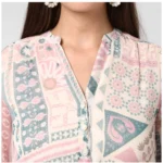 Women's Polyester Printed Long Sleeves Above Knee Dress (Light Pink - Off White) - Image 3