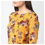 Women's Polyester Floral Long Sleeves Calf-length Dress (Yellow) - Image 2