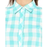 Women's Rayon Checkered Short Sleeve Above Knee Dress (SkuBlue - White) - Image 2
