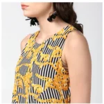 Women's Polyester Chain Print Sleeveless Below Knee Dress (Yellow - Black) - Image 2