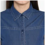 Women's Denim Solid Sleeveless Above Knee Dress (Blue) - Image 2