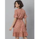 Women's Polyester Polka Bell Sleeve Above Knee Dress (Brown) - Image 6