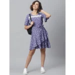 Women's Polyester Polka Bell Sleeve Above Knee Dress (Lavender) - Image 5