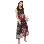 Women's Polyester Printed Sleeveless Dress (Red - Black) - Image 6