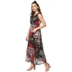 Women's Polyester Printed Sleeveless Dress (Red - Black) - Image 3