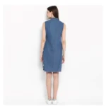 Women's Denim Solid Sleeveless Above Knee Dress (Blue) - Image 7