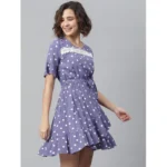 Women's Polyester Polka Bell Sleeve Above Knee Dress (Lavender) - Image 3