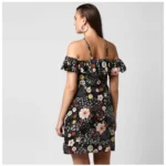 Women's Polyester Floral Cold Shoulder Above Knee Dress (Black) - Image 7