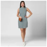 Women's Polyester Striped Sleeveless Above Knee Dress (Green) - Image 5