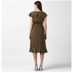 Women's Polyester Ruffled Cap Sleeve Knee-Length Dress (Olive) - Image 6