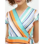 Women's Satin Striped Short Sleeve Knee-Length Dress (Multicolor) - Image 2