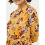 Women's Polyester Floral Long Sleeves Calf-length Dress (Multicolor) - Image 2