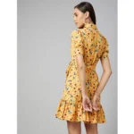 Women's Polyester Floral Short Sleeve Above Knee Dress (Yellow) - Image 7