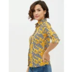 Women's Polyester Printed Roll Up Sleeve Standard Length Shirt (Mustared) - Image 3