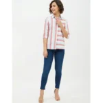 Women's Cotton Striped Long Sleeves Standard Length Shirt (Pink) - Image 6
