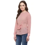Women's Polyester Solid Long Sleeves Regular Top (Pink) - Image 3