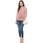 Women's Polyester Solid Long Sleeves Regular Top (Pink) - Image 6