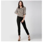 Women's Polyester Animal Print Bell Sleeve Top (Orange - Black) - Image 6