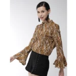 Women's Polyester Printed Bell Sleeve Top (Orange - Black) - Image 3