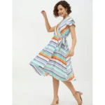 Women's Satin Striped Short Sleeve Knee-Length Dress (Multicolor) - Image 6
